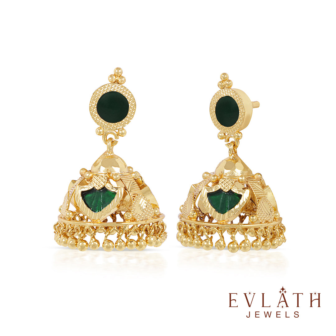 Gold Plated Traditional Palakka Jhumka Set - Evlath Jewels